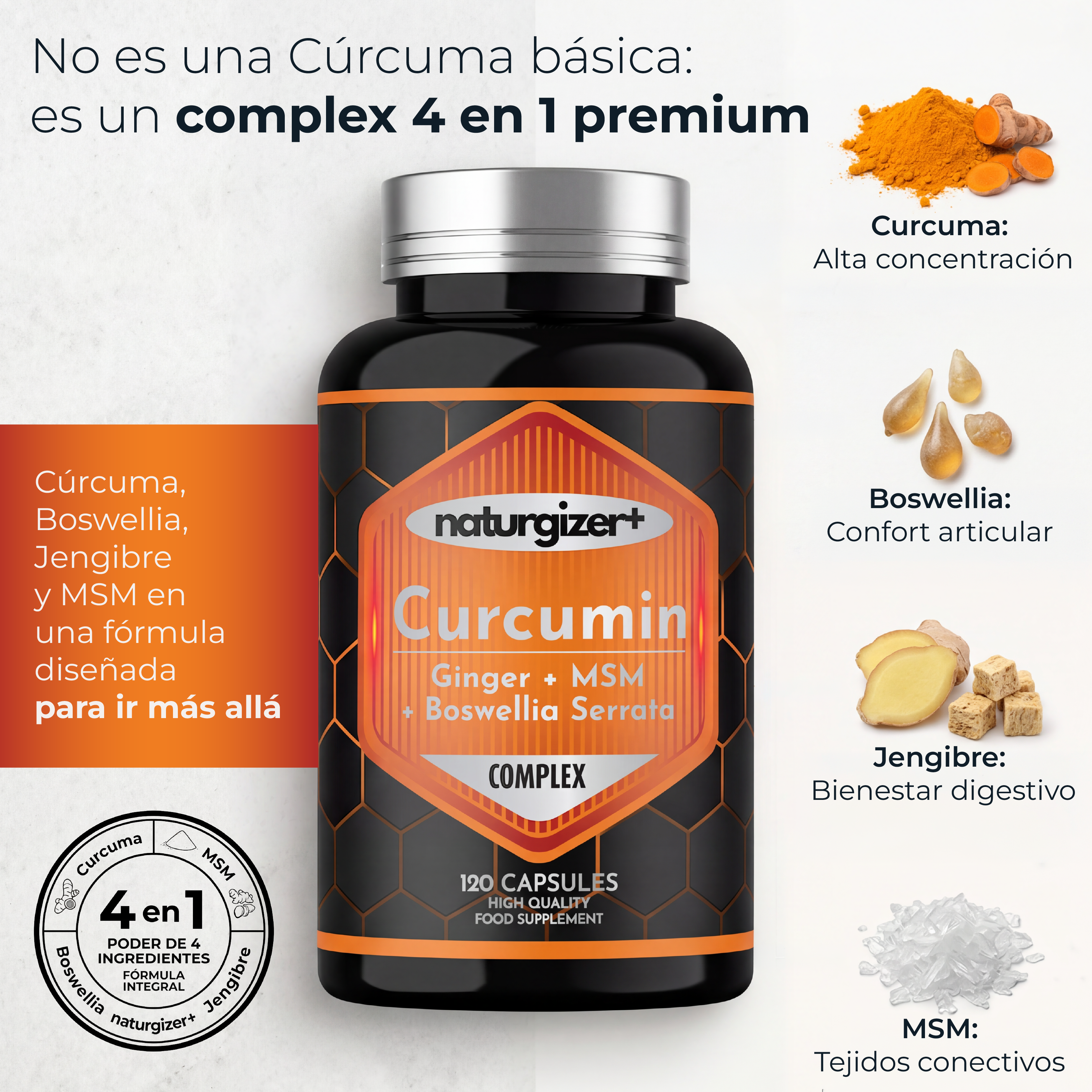 Curcumina Liposomal, Jengibre, MSM, Boswellia Serrata