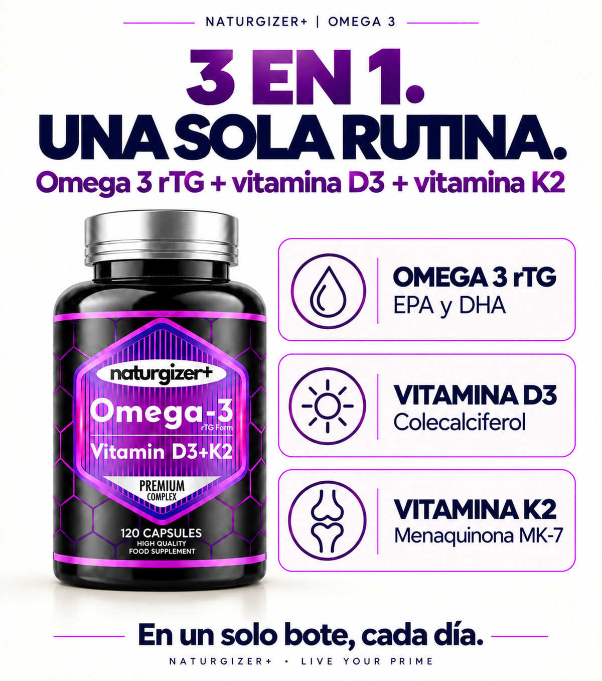 Fórmula de omega-3 rTG con vitaminas D3 y K2 MK-7