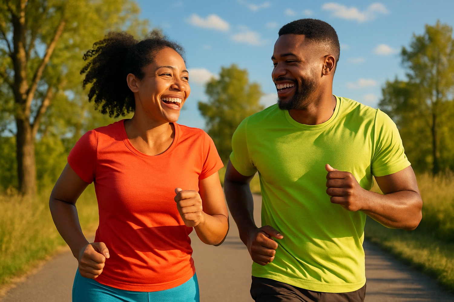 pareja feliz haciendo deporte