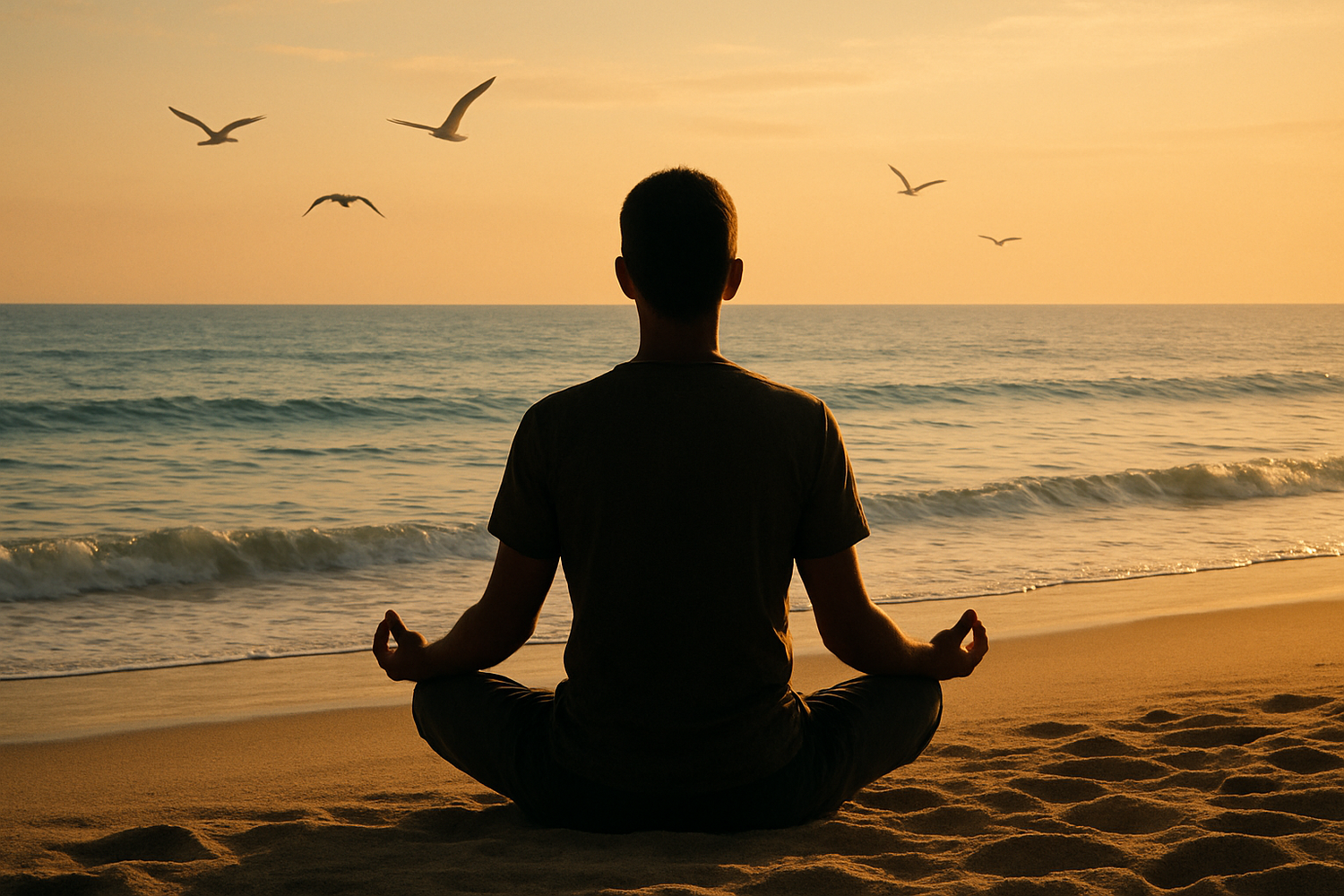 persona meditando cerca del mar
