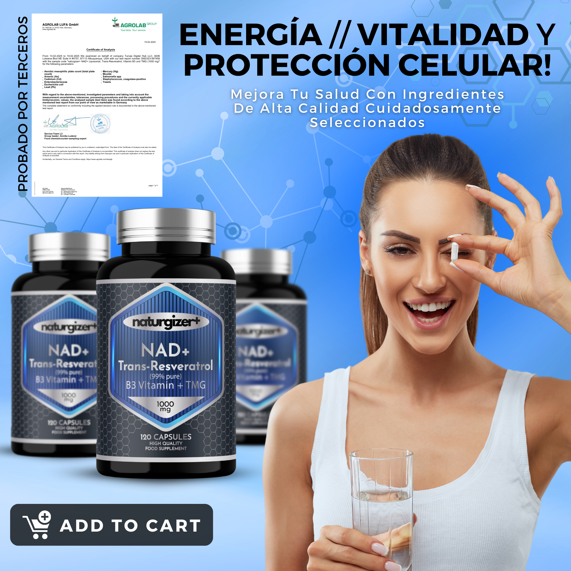 NAD+ Liposomal, Trans-Resveratrol, Vitamina B3 y TMG