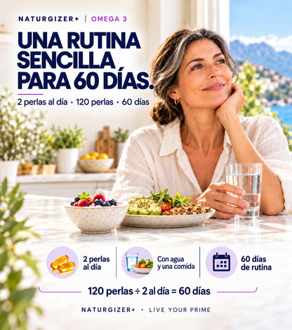 Rutina de Omega-3 Naturgizer+: dos perlas al día, 60 días