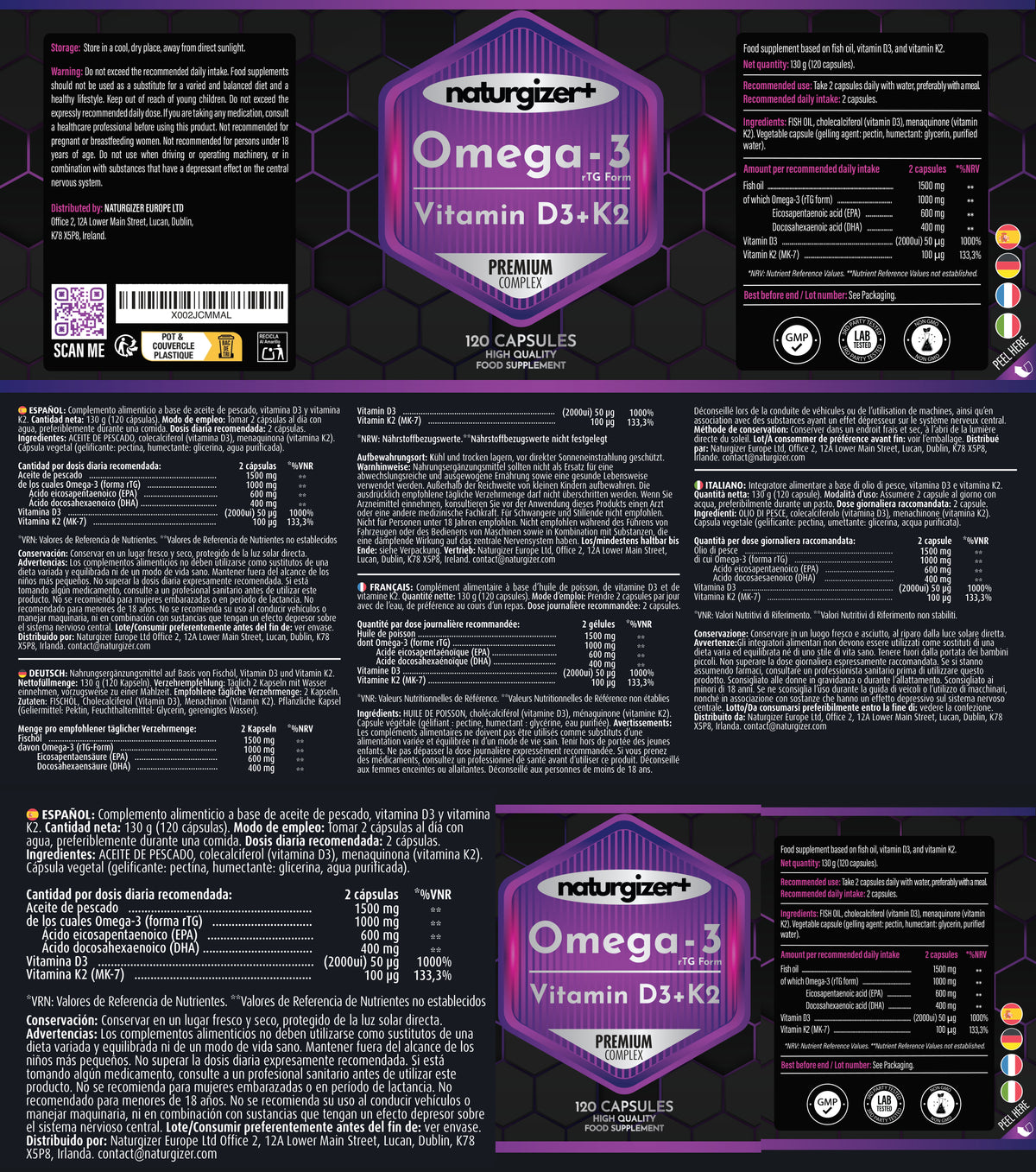 Etiqueta completa original de Omega-3 Naturgizer+