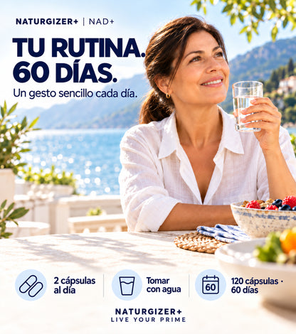 Rutina de NAD+ Complex: dos cápsulas al día y 60 dosis por envase